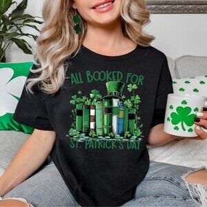All Booked for St Patrick’s Day T-Shirt, Shamrock Book Lover Tee